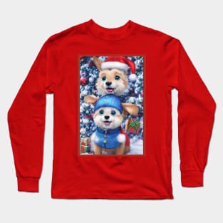 Cute father and son anime christmas dogs Long Sleeve T-Shirt